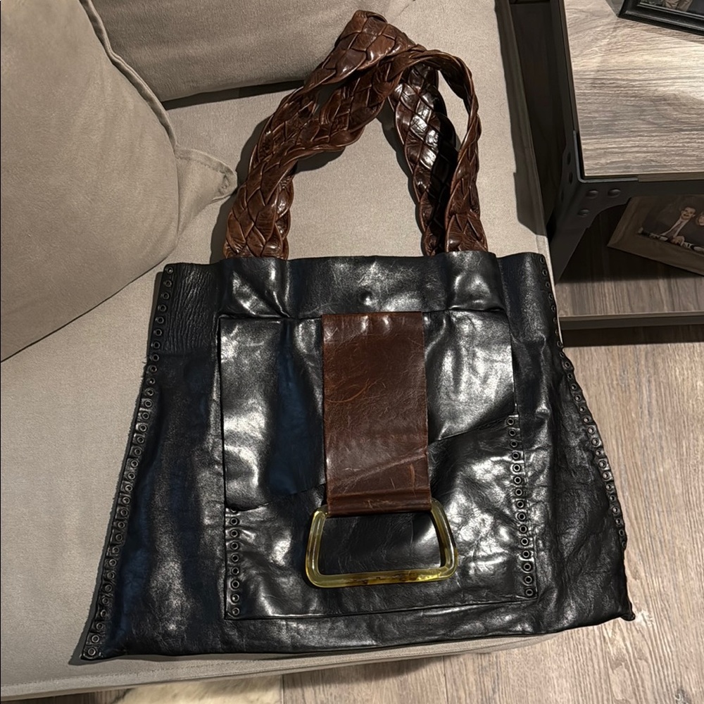 Black and Brown Leather Tote Bag